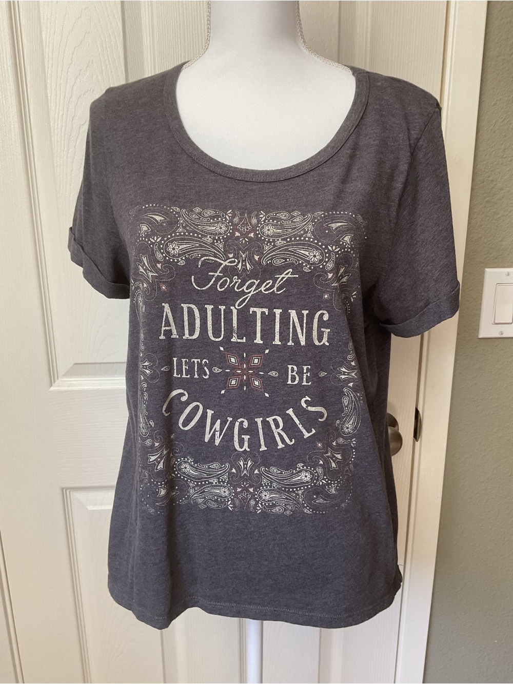 Women's 'Forget Adulting Let's Be Cowgirls' Short Sleeve Tee - Dark Gray